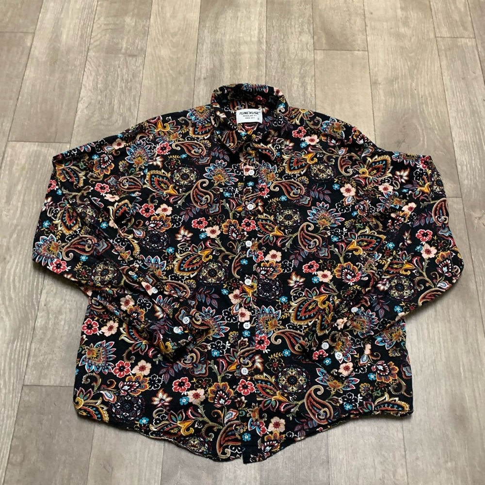 Mens Tunevuse‎ Paisley Floral Print Regular fit Button Down Casual Shirt